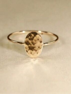 Gold Toned Hammered Oval Accent Ring - Women's Jewelry
